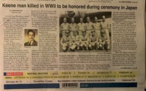 F. Allen Stearns appears on the front page of the Keene Evening Sentinel for the second time in 76 years.